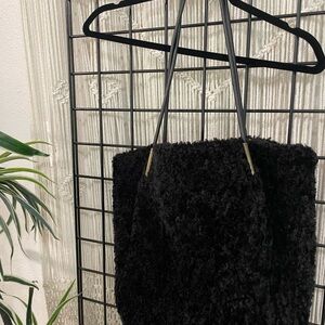 Anthropologie oversized fur tote bag black